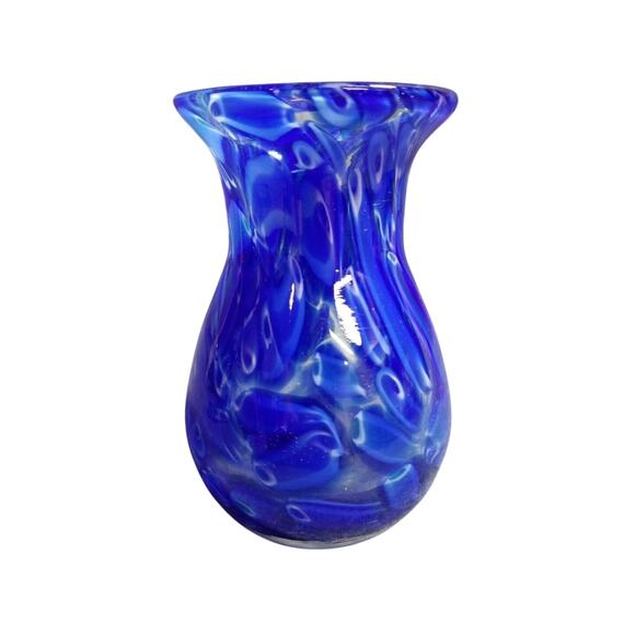 Mid Century Modern Merano Glass Vase, 5 1/2" tall Blue Hand blown glass vintage - Picture 1 of 5